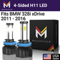 Mega Racer BMW 328i xDrive 4 Sided H11 H9 H8 LED Headlight Bulbs 6000K Diamond White 12V 60W 10000LM BMW 328i xDrive 2011 2012 2013 2014 2015 2016 11 12 13 14 15 16 Fog Light Automotive Individuals