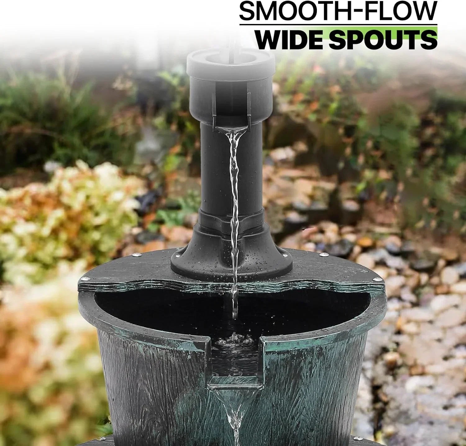 2-Tier Outdoor Water Fountain Freestanding Rustic Cascading Waterfall Fountain With Electric Pump For Garden Patio Backyard Porch Decor, Teal Blue