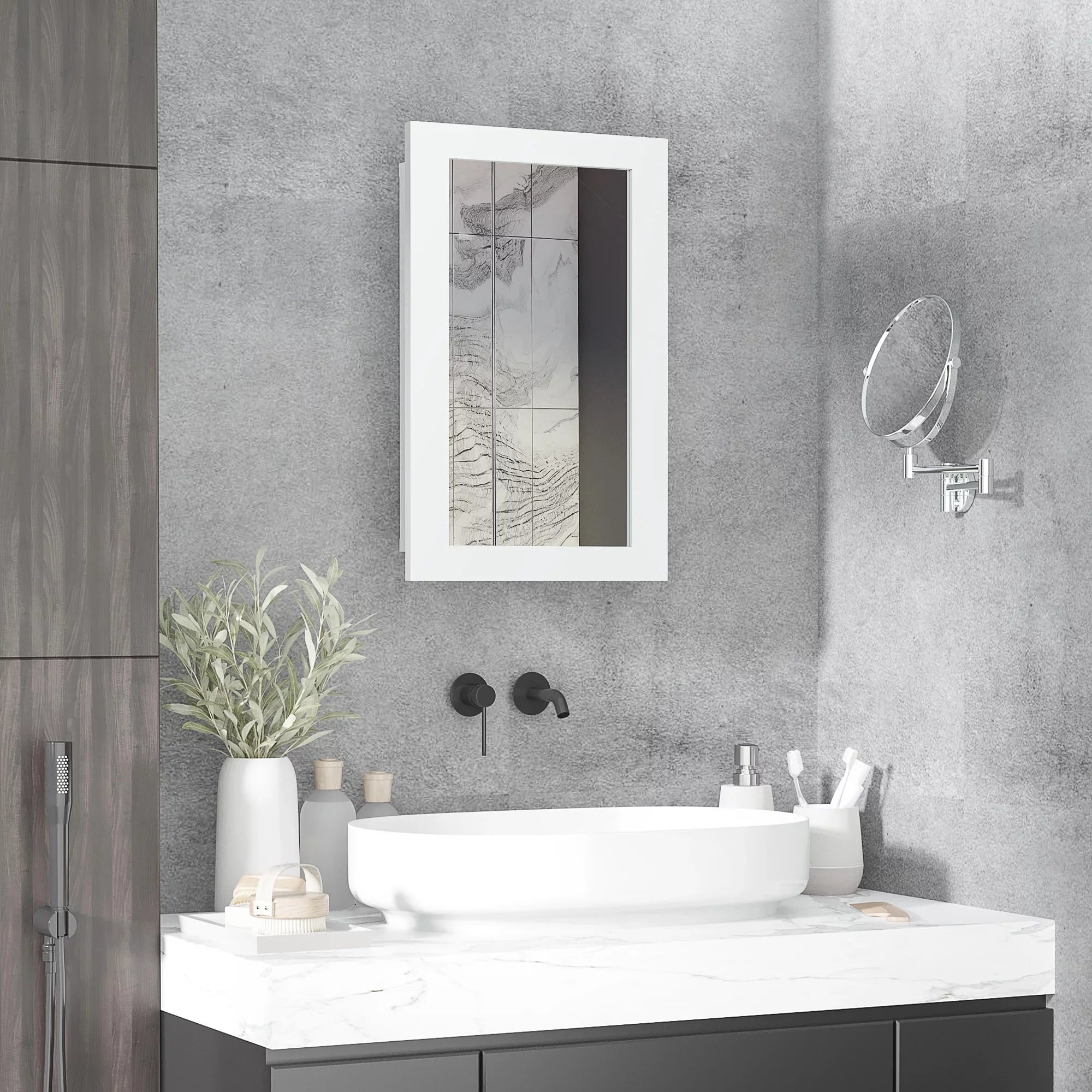 kleankin Bathroom Medicine Cabinet, Wall Mounted Mirror Cabinet, White