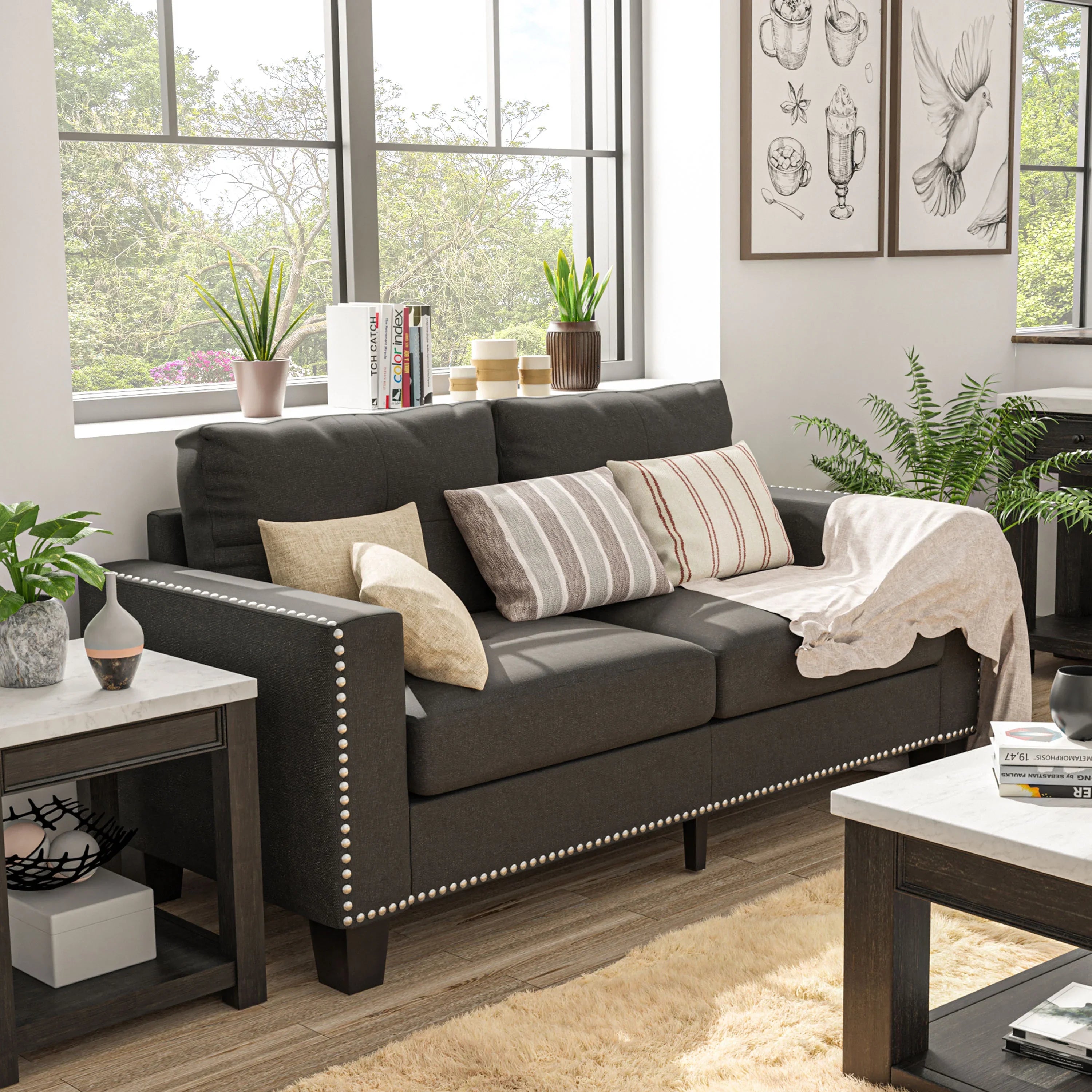 Furniture of America Contemporary Faux Linen Redford Sofa, Gray