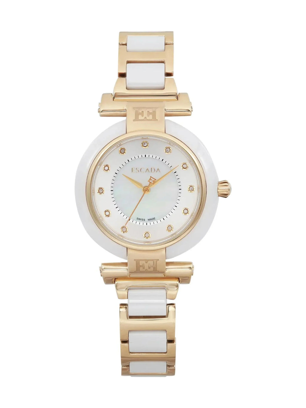 Pre-owned Escada Lauren Gold Tone Ceramic Ladies Watch E2135014 (Good)