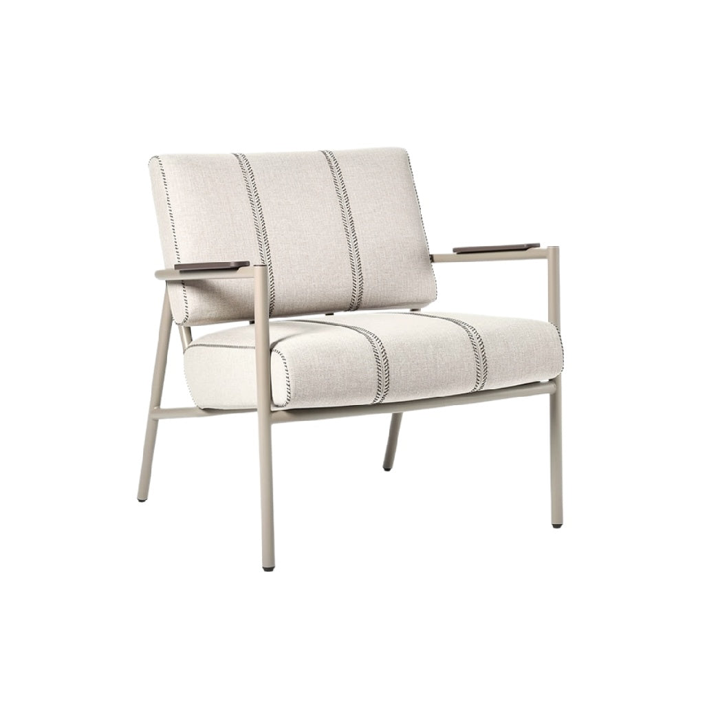 Modern Striped Accent Chair with Wooden Arms