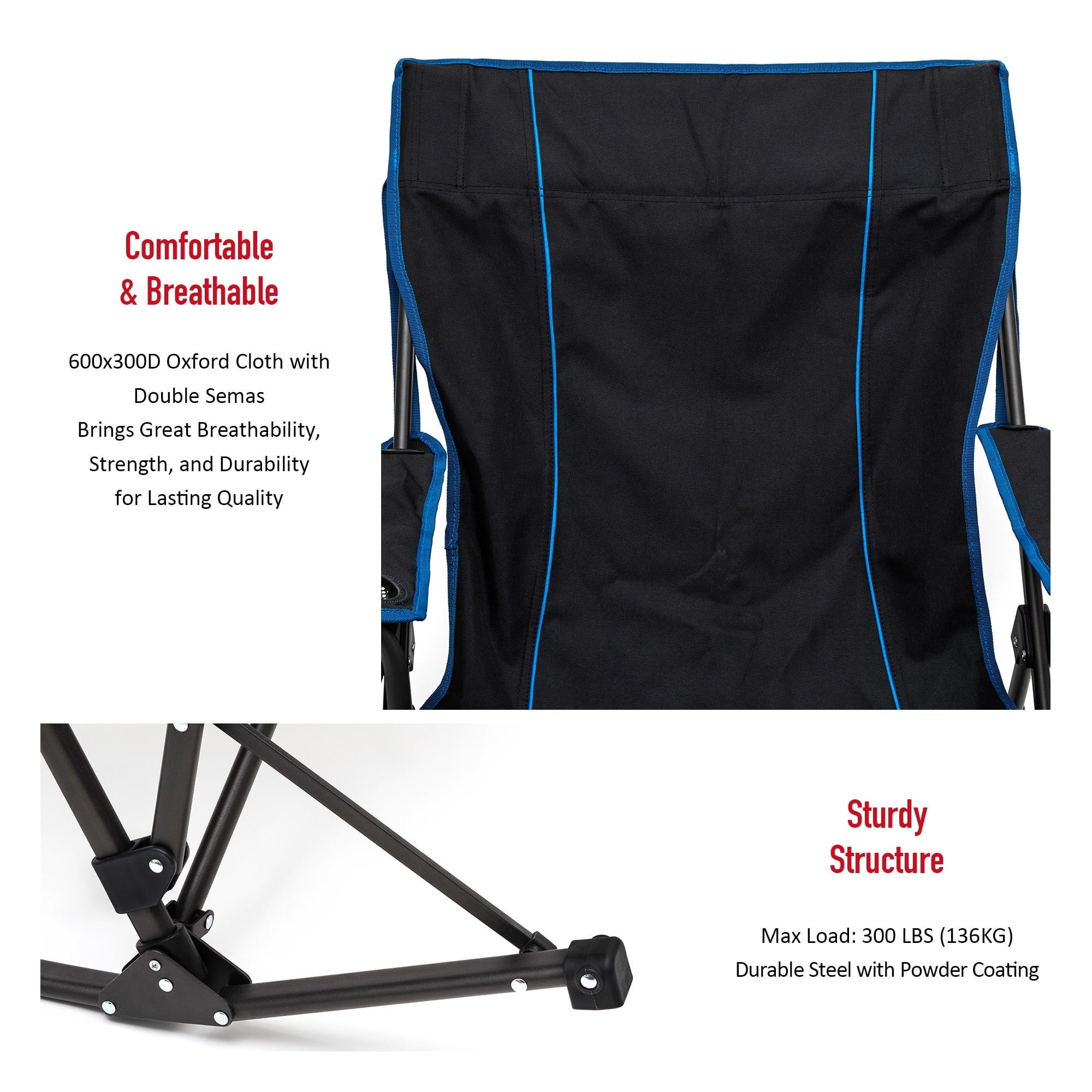 Oversized Camping Chair with Side Pockets - 1 - 17.2 - Enjoy comfort and durability on your outdoor adventures!