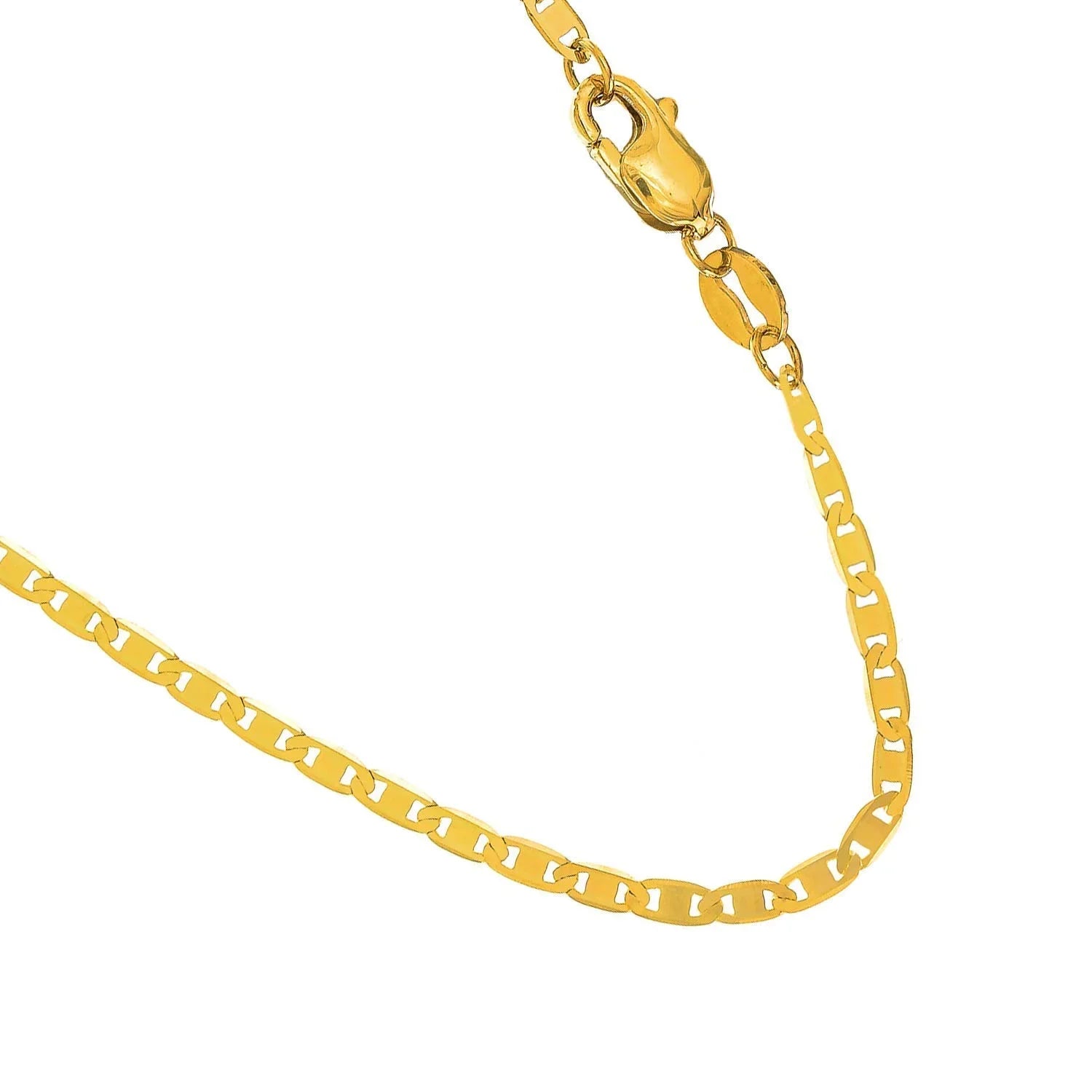 10k Solid Yellow Gold 2.3 mm Mariner Chain Anklet, Lobster Claw Clasp - 10 Inches, 1.7gr.