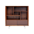 Modern Wooden Bookshelf with Open Shelves and Drawers