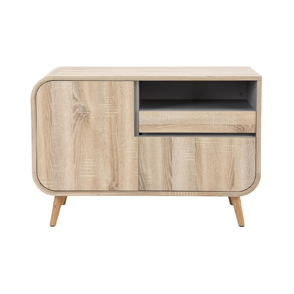 Modern Wooden Console Table with Storage Drawers and Open Shelf