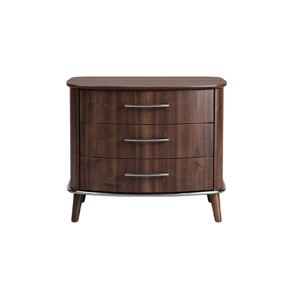 "Modern Wooden Chest of Drawers with Curved Design"