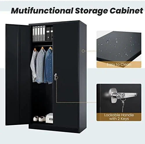RUNFAYBIU Metal Wardrobe Closet - 72" Bedroom Armoires with Lock Locker with Adjustable Shelves and Removable Hanging Rods (White)