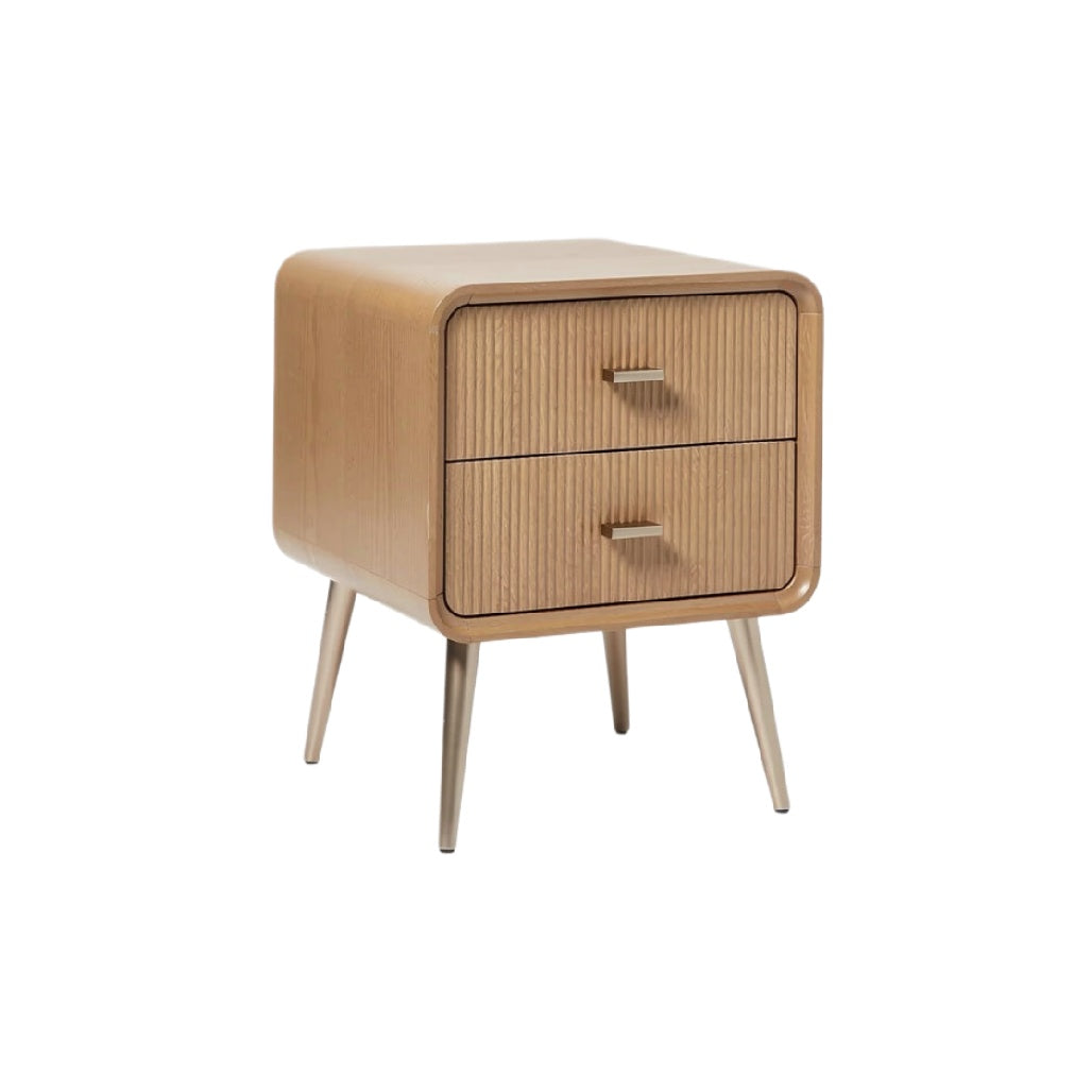 "Modern Wooden Nightstand with Two Drawers"