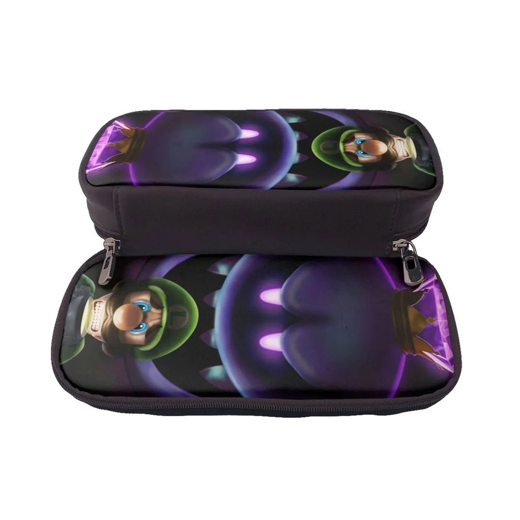 Boo Luigi's Mansion Game Pencil Case Brown Leather Pen Bag Student Stationery Pouch Holder Organizer For School Office Supplies For Kids Teen Adult
