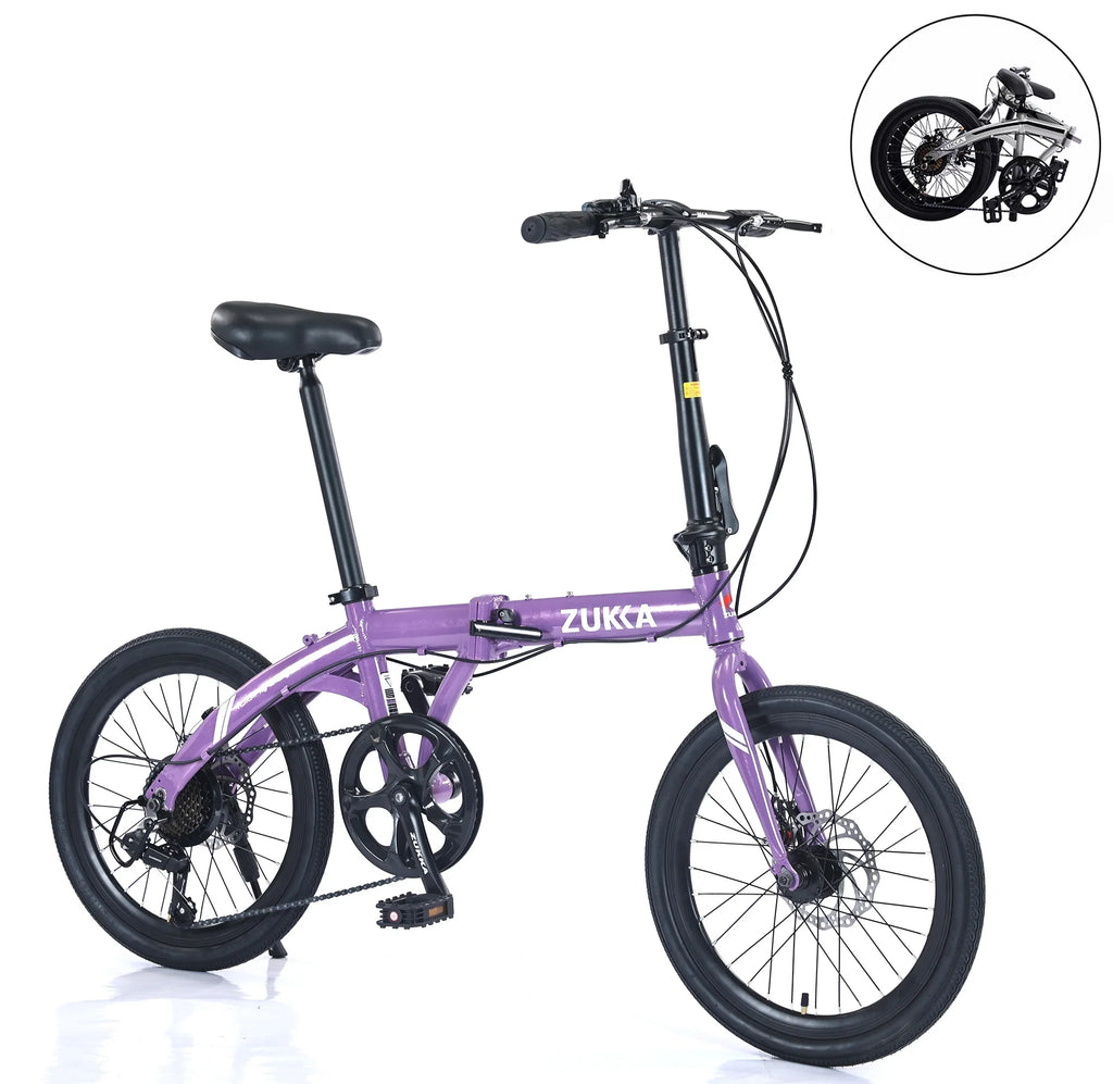 20" Folding Bike, 8 Speed City Bicycle, Aluminium Alloy Frame, Purple