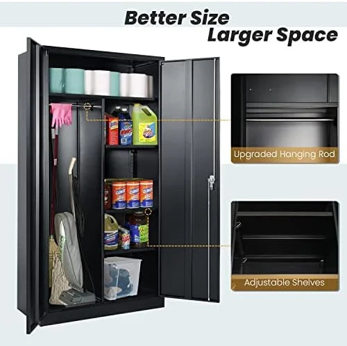 RUNFAYBIU Metal Wardrobe Closet - 72" Bedroom Armoires with Lock Locker with Adjustable Shelves and Removable Hanging Rods (White)