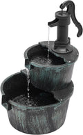 2-Tier Outdoor Water Fountain Freestanding Rustic Cascading Waterfall Fountain With Electric Pump For Garden Patio Backyard Porch Decor, Teal Blue