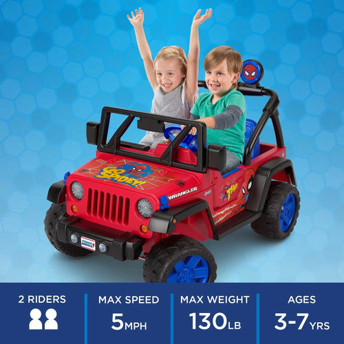 12V Power Wheels Spider-Man Jeep Wrangler Battery-Powered Ride-On Vehicle with Sounds, for a Child Ages 3-7