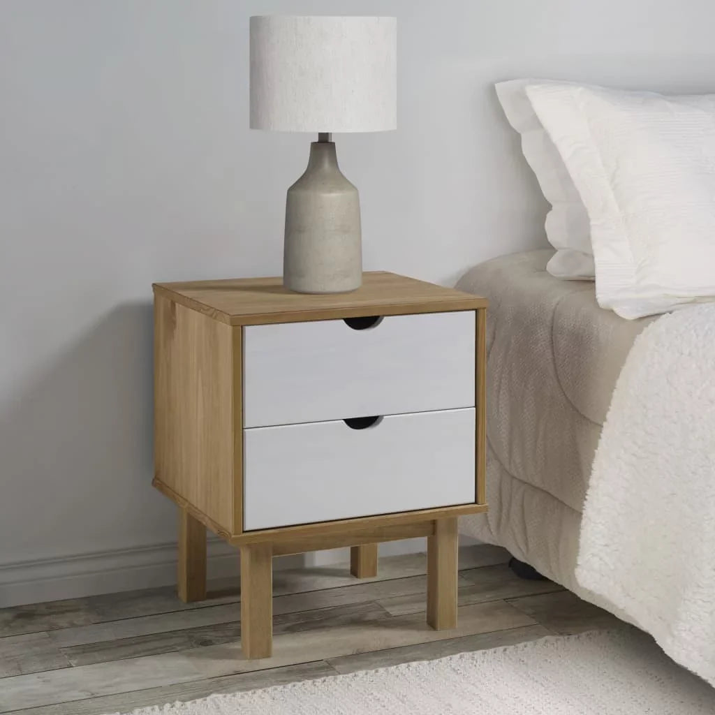 Htovila Bedside Cabinet OTTA Brown&White 18.1"x15.6"x22.4" Solid Wood Pine