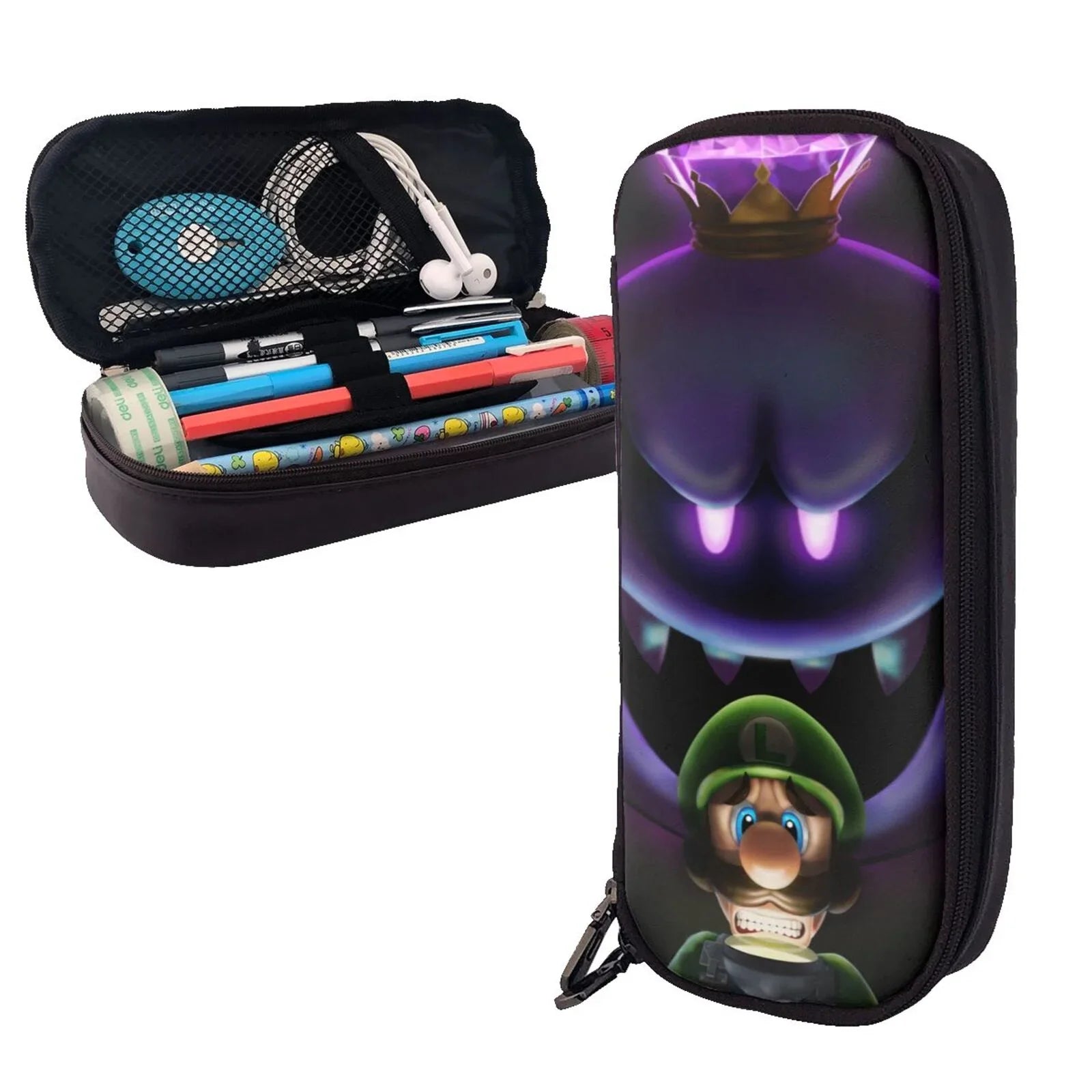 Boo Luigi's Mansion Game Pencil Case Brown Leather Pen Bag Student Stationery Pouch Holder Organizer For School Office Supplies For Kids Teen Adult