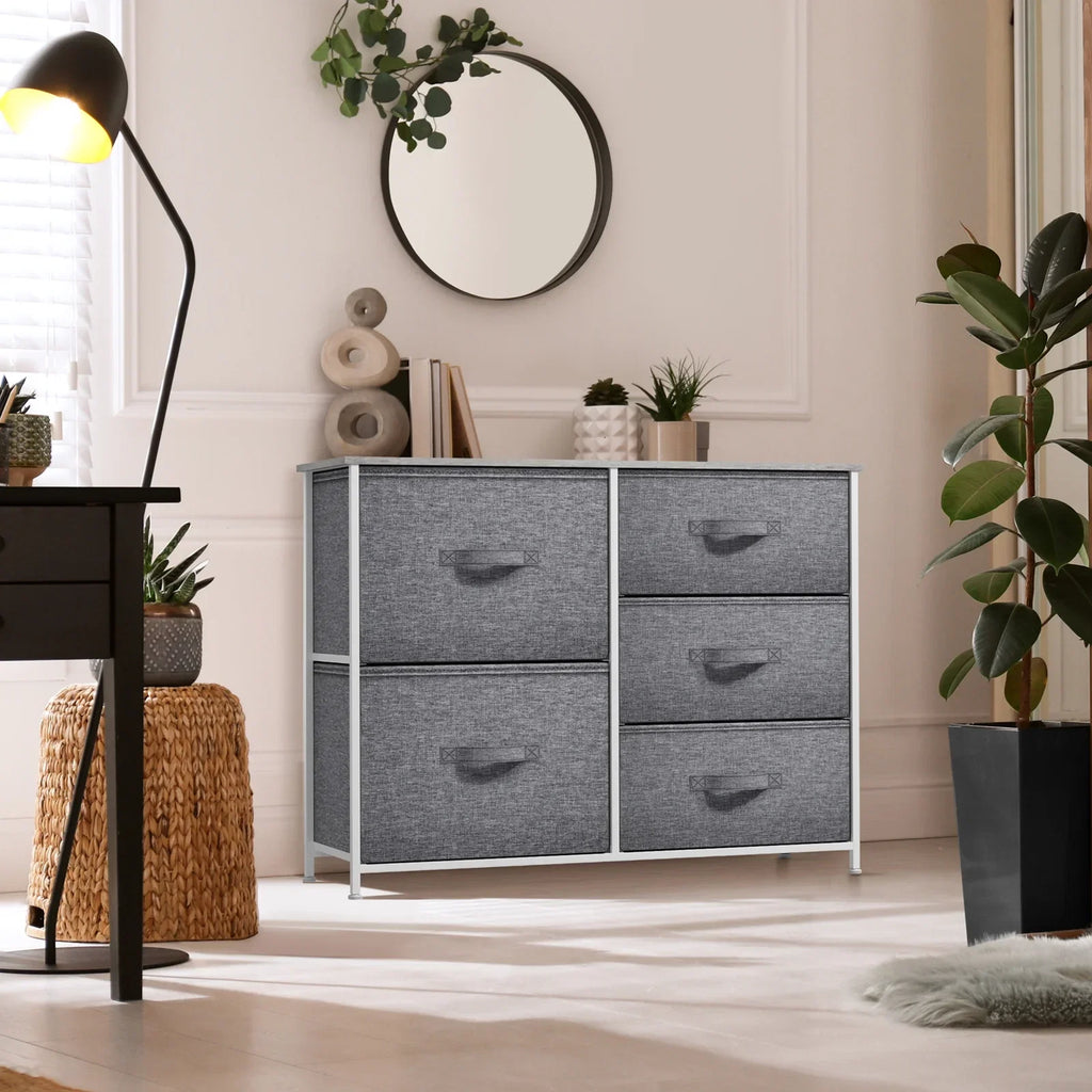 Sorbus 5-Drawer Dresser: Bedroom, Hallway, Closet Organization, Steel Frame, Gray