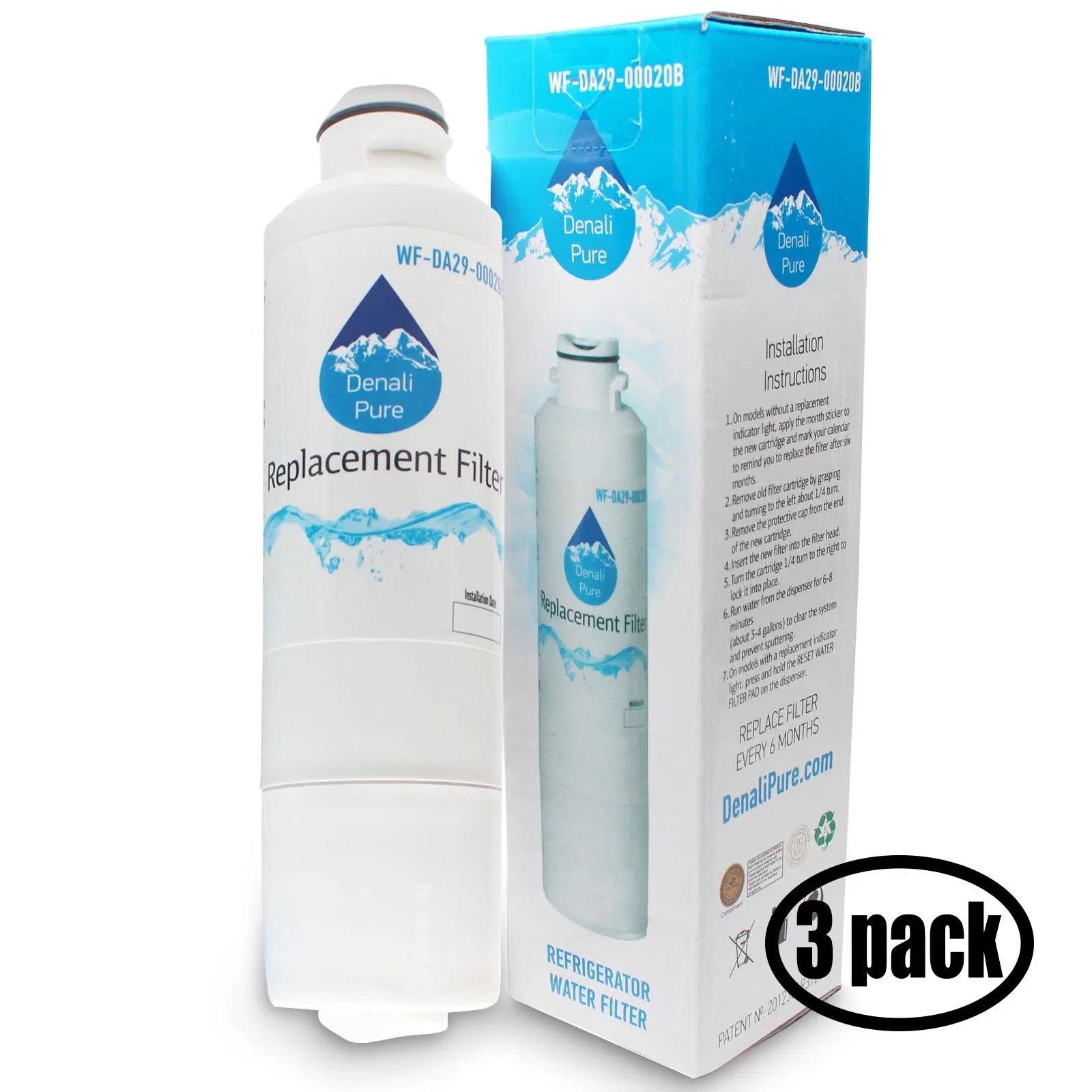 3-Pack Individuals for DA97-08006A-B Refrigerator Water Filter - Compatible with DA97-08006A-B Fridge Water Filter Cartridge