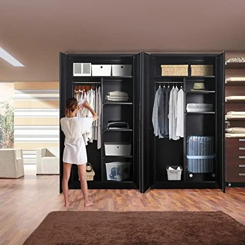 RUNFAYBIU Metal Wardrobe Closet - 72" Bedroom Armoires with Lock Locker with Adjustable Shelves and Removable Hanging Rods (White)