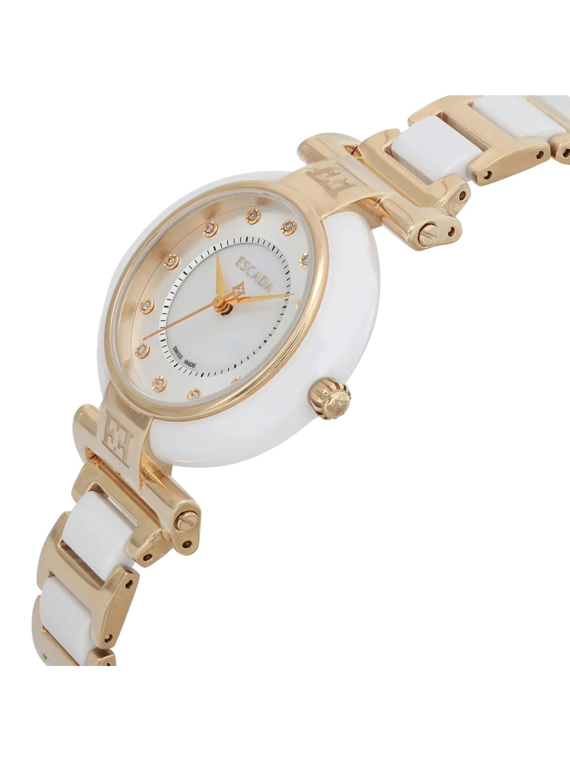 Pre-owned Escada Lauren Gold Tone Ceramic Ladies Watch E2135014 (Good)
