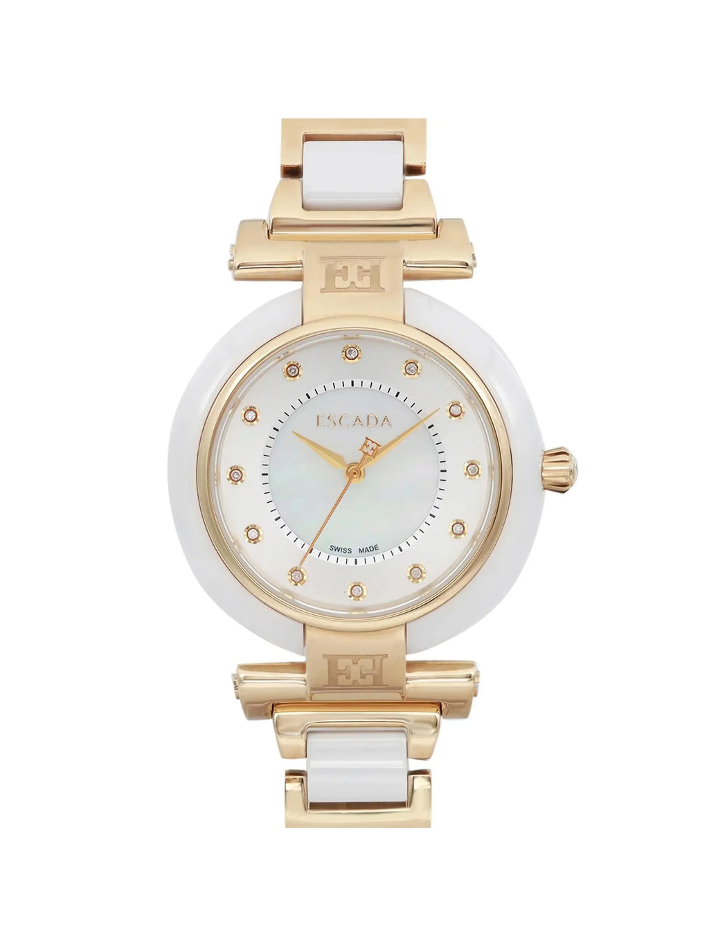 Pre-owned Escada Lauren Gold Tone Ceramic Ladies Watch E2135014 (Good)