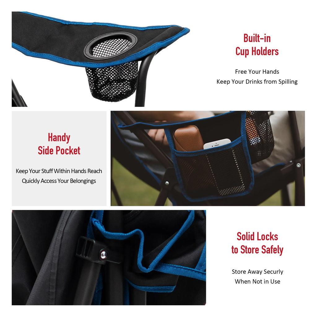 Oversized Camping Chair with Side Pockets - 1 - 17.2 - Enjoy comfort and durability on your outdoor adventures!