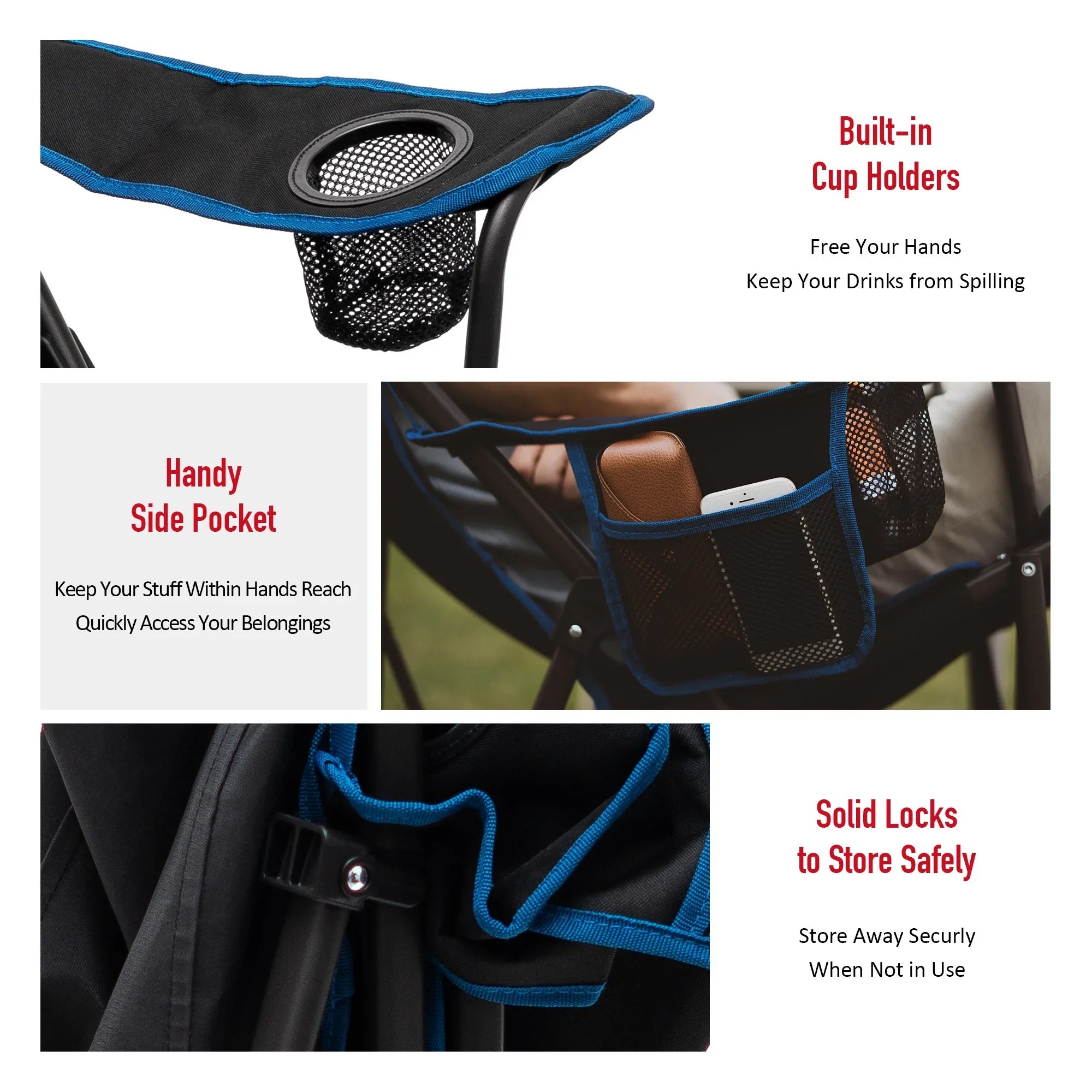 Oversized Camping Chair with Side Pockets - 1 - 17.2 - Enjoy comfort and durability on your outdoor adventures!