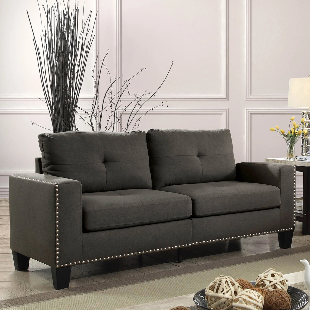 Furniture of America Contemporary Faux Linen Redford Sofa, Gray