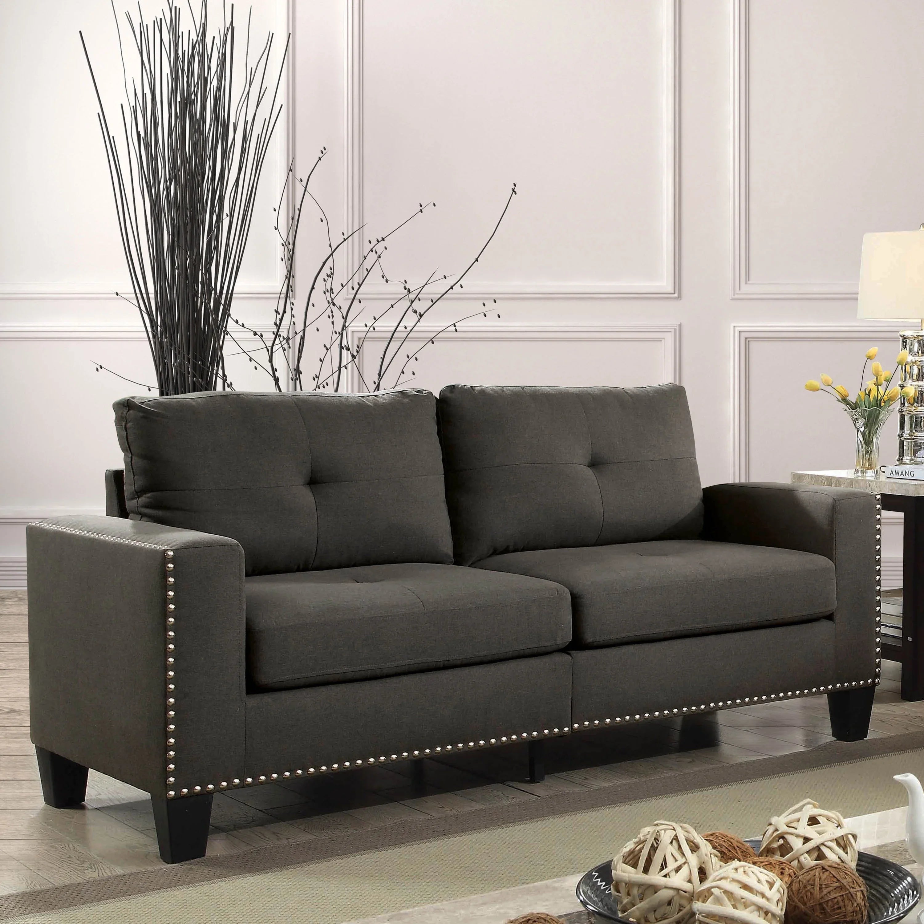 Furniture of America Contemporary Faux Linen Redford Sofa, Gray