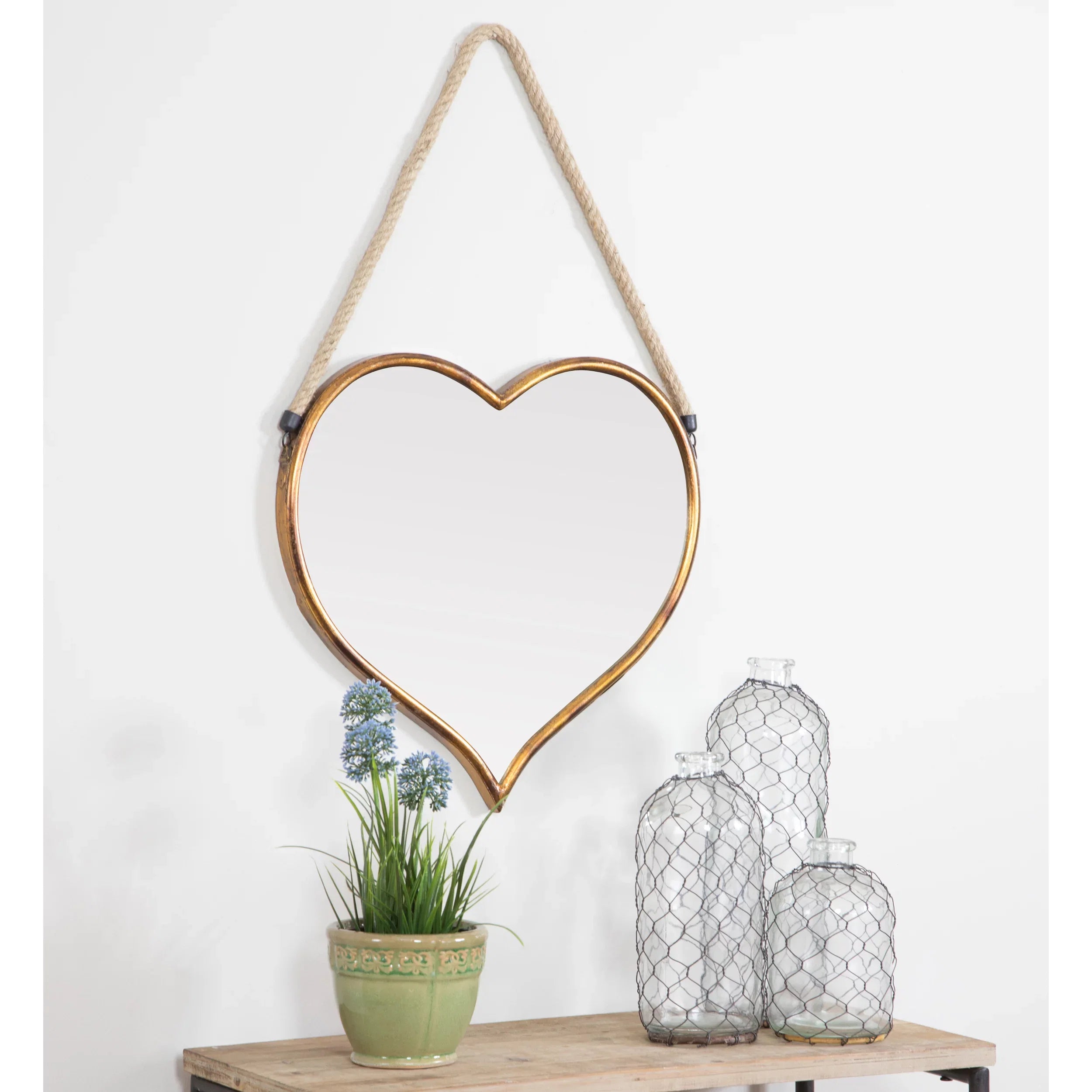 Kiera Heart Wall Mirror Gold 28" x 18" by Aspire