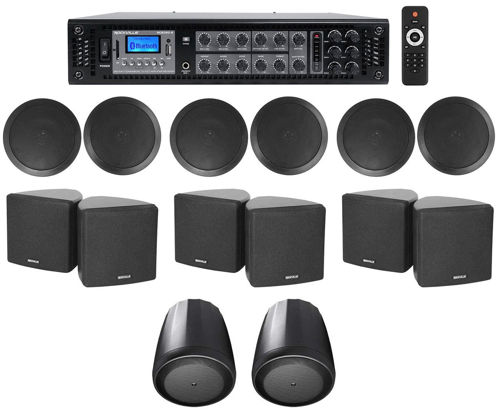 6-Zone Amp+(6) 3.5" Midnight Cube+(2) JBL Termination Speakers for Office/Hotel