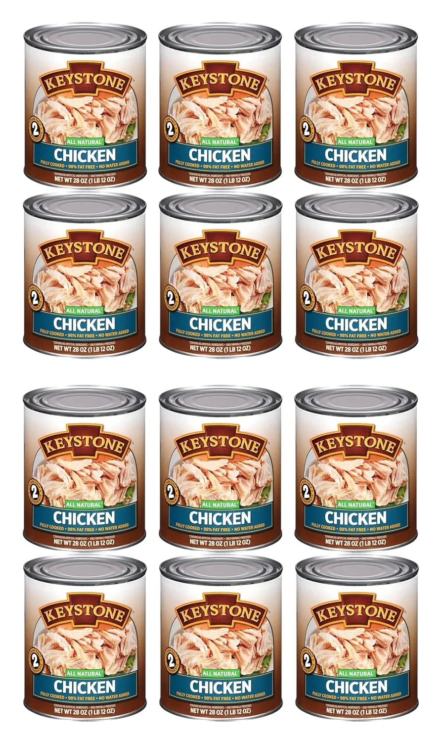 (12 Pack) Keystone All Natural Chicken 28 oz Can Emergency Survival Food For Camping Hiking and Backpacking Ready to Eat- Pack of 12 Cans