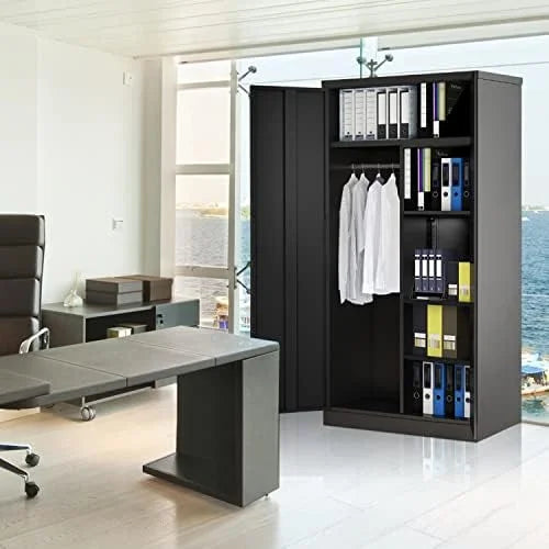 RUNFAYBIU Metal Wardrobe Closet - 72" Bedroom Armoires with Lock Locker with Adjustable Shelves and Removable Hanging Rods (White)