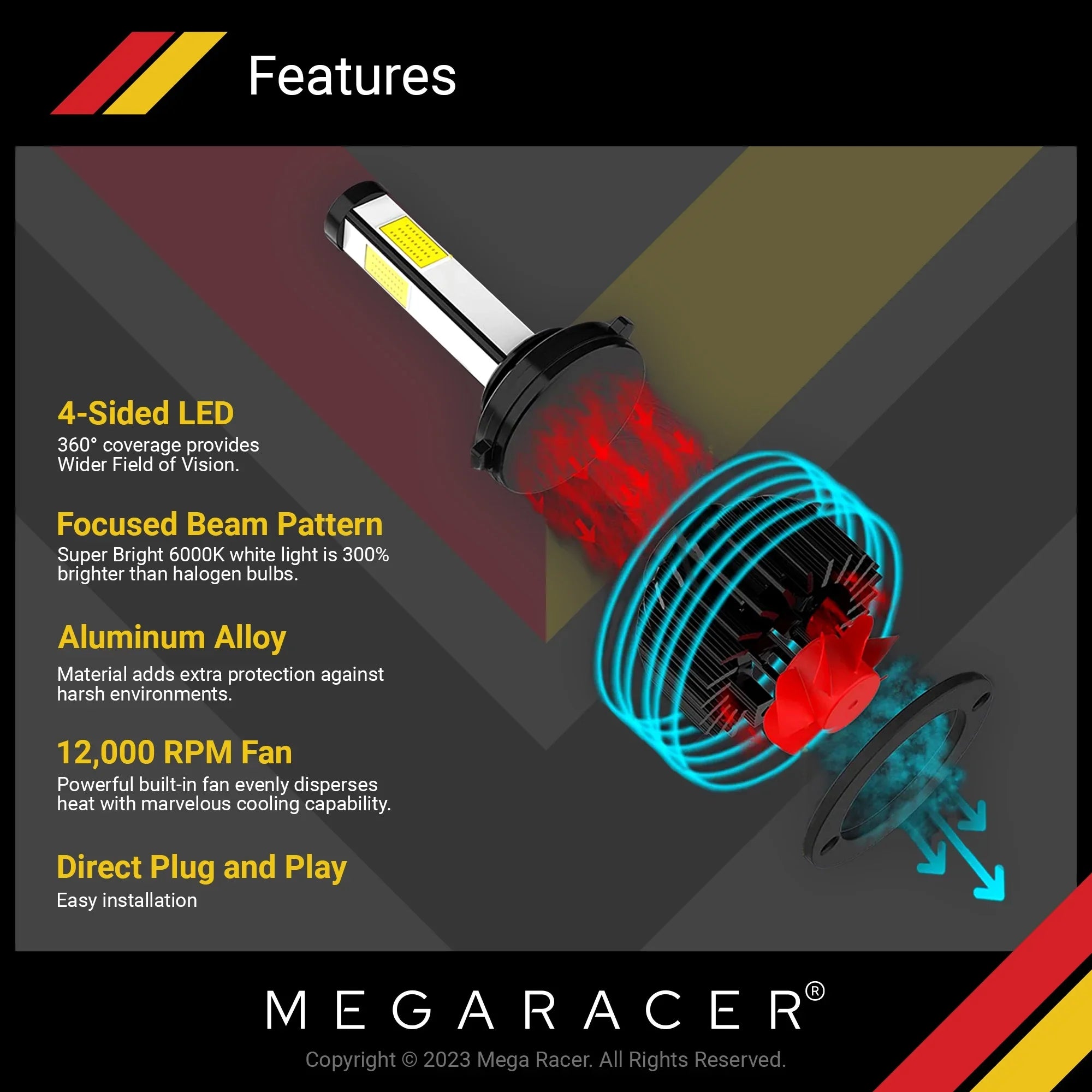 Mega Racer BMW 328i xDrive 4 Sided H11 H9 H8 LED Headlight Bulbs 6000K Diamond White 12V 60W 10000LM BMW 328i xDrive 2011 2012 2013 2014 2015 2016 11 12 13 14 15 16 Fog Light Automotive Individuals